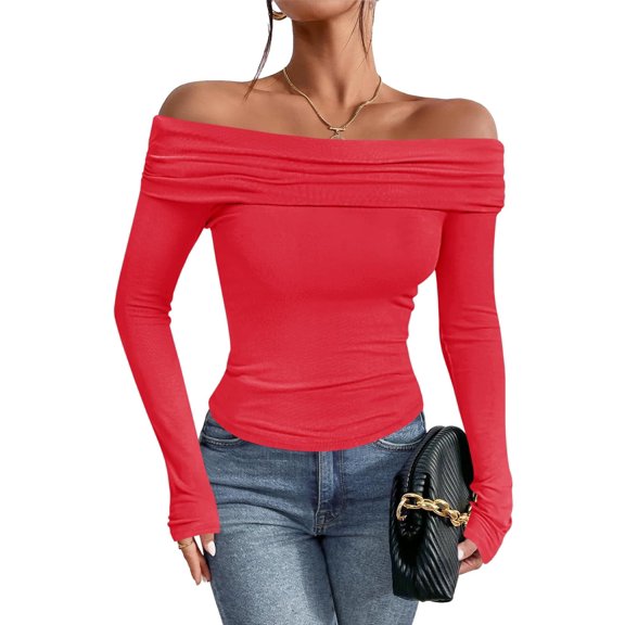 Women's Off The Shoulder Tops Long Sleeve Slim Fitted Y2K Sexy Going Out Nightout Blouse Shirts
