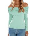 thumbnail image 1 of Women's Off The Shoulder Tops Long Sleeve Slim Fitted Y2K Sexy Going Out Nightout Blouse Shirts, 1 of 6