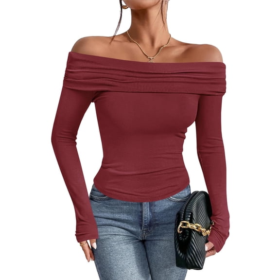 Women's Off The Shoulder Tops Long Sleeve Slim Fitted Y2K Sexy Going Out Nightout Blouse Shirts