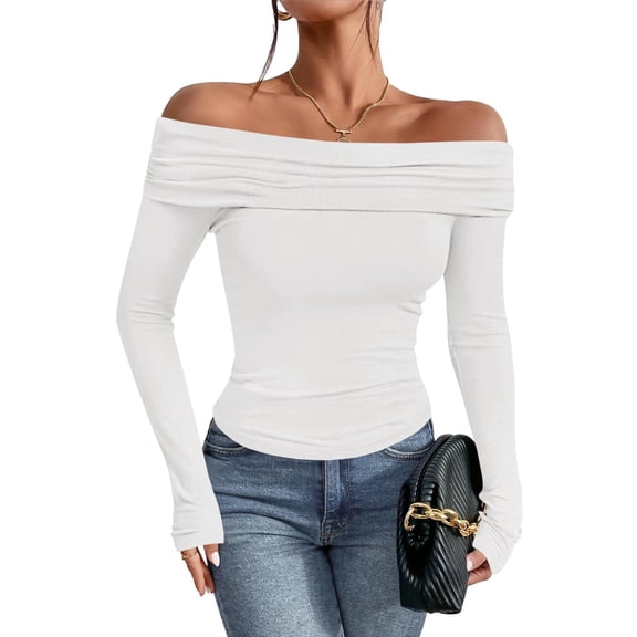 Women's Off The Shoulder Tops Long Sleeve Slim Fitted Y2K Sexy Going Out Nightout Blouse Shirts