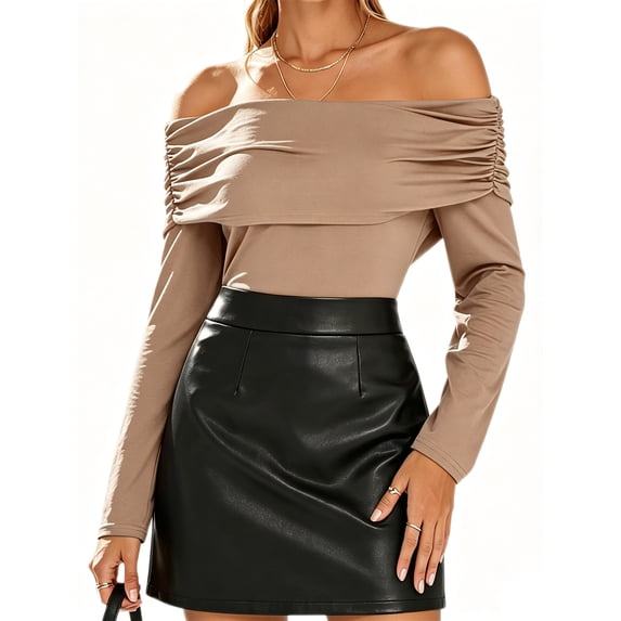 Women's Off The Shoulder Tops Long Sleeve Slim Fitted Y2K Sexy Going Out Nightout Blouse Shirts
