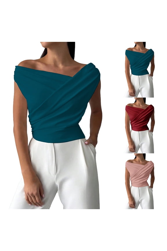 Women's Off The Shoulder Wrap Tank Top Sleeveless Tight Elegant Formal Party Going Out Tops Blue,Size M