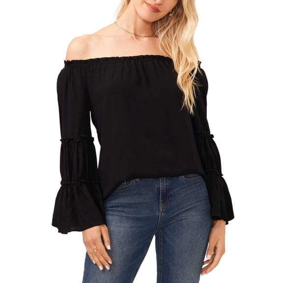 Women's Off-the-Shoulder Bell-Sleeve Top Black S