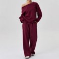 thumbnail image 1 of Women’s Off-the-Shoulder Long Sleeve Top & Wide-Leg Pants Set – Casual Loose 2-Piece Outfit, 1 of 9