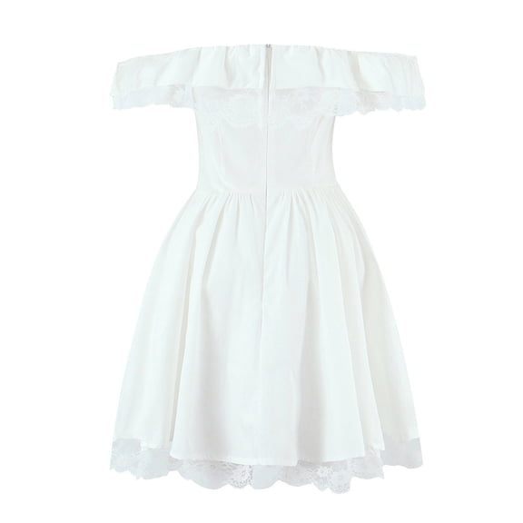 Women's Off the Shoulder Party Cocktail Mini Dress - Elegant Lace Patchwork A-Line Swing Wedding Guest Dresses
