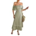 thumbnail image 1 of Women's Off the Shoulder Ruffle Maxi Dress Short Sleeve Tiered Graduation Boho Sundress, 1 of 9