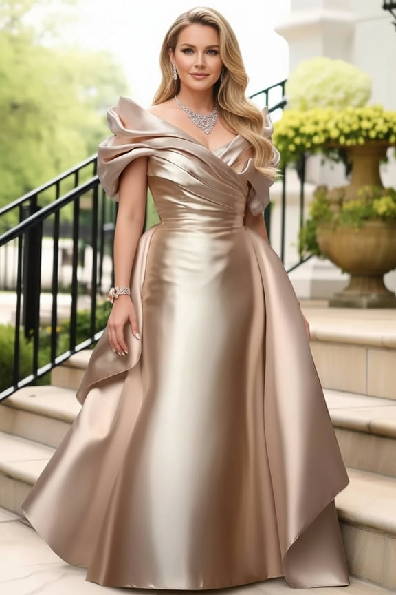 Women's Off-the-Shoulder Ruffled Satin Ball Gown, Burgundy & Champagne High-Low Formal Evening Dress