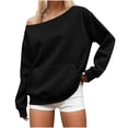 thumbnail image 1 of Women's Off the Shoulder Sweatshirt Trendy Oversized Basic Sweatshirts Cute Long Sleeve Plain Pullover Tops with Pocket (L, Black), 1 of 8