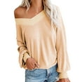 thumbnail image 1 of Beige Tank Tops For Women, Cotton Juniors Tops, Androgynous Clothing, Casual Blouses For Women, Spring Tops For Women 2024, Women's Autumn/Winter V Neck Solid Long Sleeve Top Knit, 1 of 4