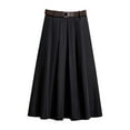 thumbnail image 1 of Women's Office Work Skirts High Waist Midi A-Line Pleated Skirts Plus Size Solid Color Business & Casual Long Skirts (XL, Black), 1 of 4