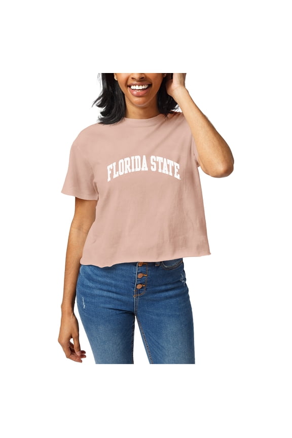 Women's Official League Light Pink Florida State Seminoles Clothesline Cropped T-Shirt