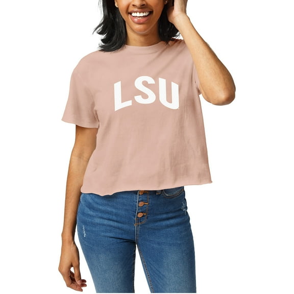 Women's Official League Light Pink LSU Tigers Clothesline Cropped T-Shirt
