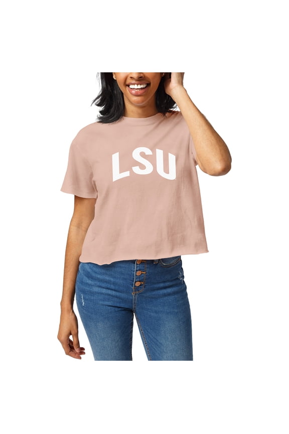 Women's Official League Light Pink LSU Tigers Clothesline Cropped T-Shirt