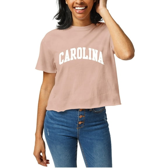 Women's Official League Light Pink North Carolina Tar Heels Clothesline Cropped T-Shirt
