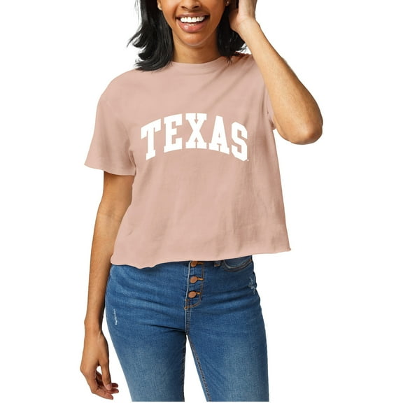 Women's Official League Light Pink Texas Longhorns Clothesline Cropped T-Shirt