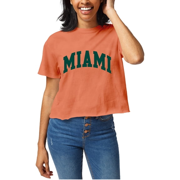 Women's Official League Orange Miami Hurricanes Clothesline Cropped T-Shirt