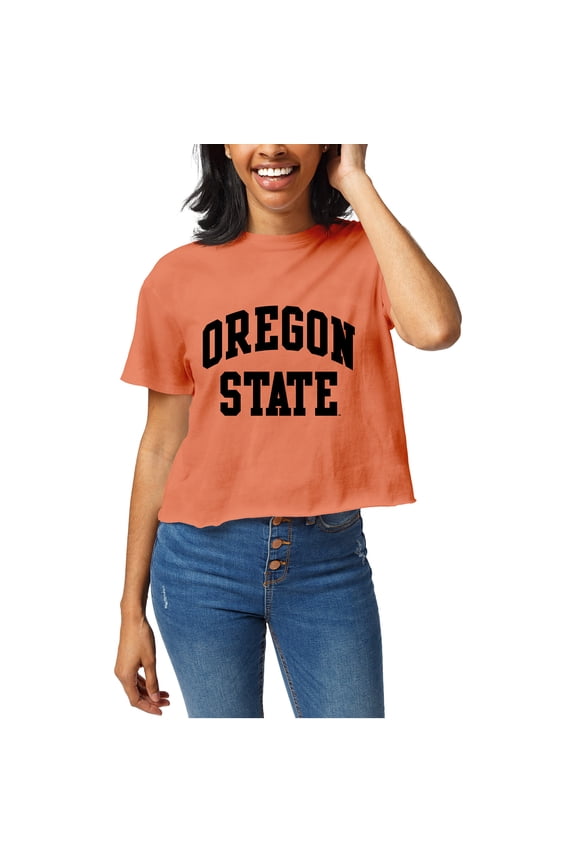 Women's Official League Orange Oregon State Beavers Clothesline Cropped T-Shirt