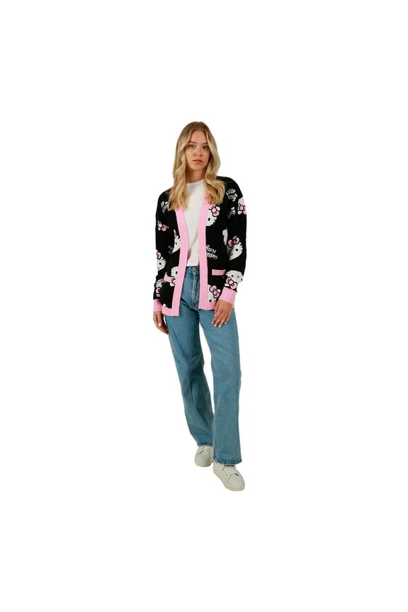 Women's Officially Licensed Hello Kitty Relaxed Fit Knit Cardigan-L