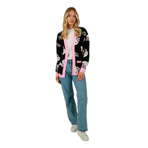 Women's Officially Licensed Hello Kitty Relaxed Fit Knit Cardigan-M