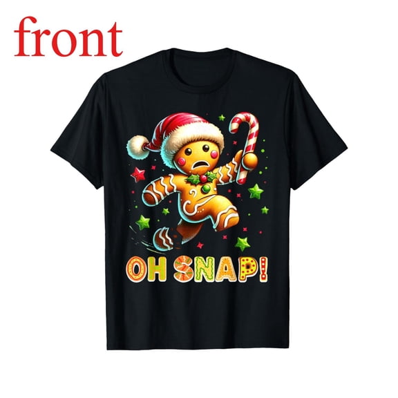 Women's "Oh Snap!" Gingerbread Graphic Comfortable T Shirt Casual Short Sleeve Round Neck Top Black S-5XL