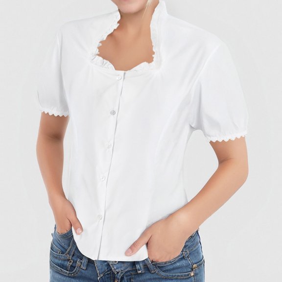 Women's Oktoberfest Dirndl Blouse Girl Dirndl Blouse Short Sleeve Tops (White S)