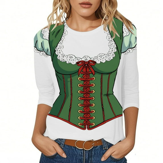 Women's Oktoberfest Graphic T-Shirt Bavarian Festival Party Casual Tee Round Neck Short Sleeve Travel Outfit