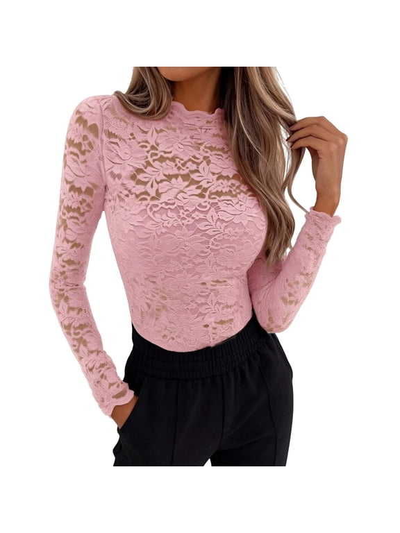 Women's Oktoberfest Mesh Lace Blouse Top Crew Neck Long Sleeve Sheer Casual Tunic Tee Shirt Bavarian Festival Themed Daily Wear