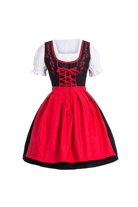 Women's Oktoberfest Outfit German Beer Bavarnian Dress Traditional Puff Short Sleeve Halloween Costumes for Womens Red M