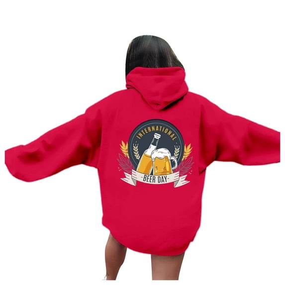 Women's Oktoberfest Printed Drop Shoulder Hoodie for Everyday Wear and Casual in Autumn/Winter Season Red 4XL
