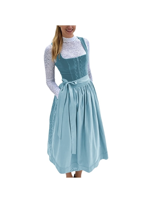Women's Oktoberfest Traditional Bavarian Dirndl Dress with Apron Cosplay Retro Court Style Festival Party Outfit