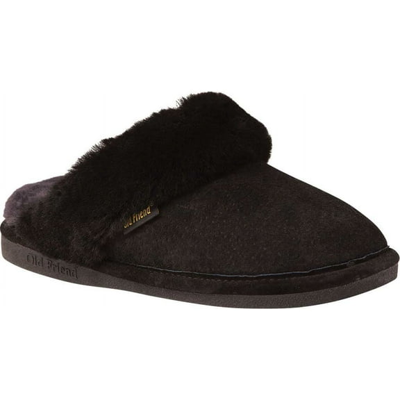 Women's Old Friend Scuff Slipper Black/Grey Leather 7 M