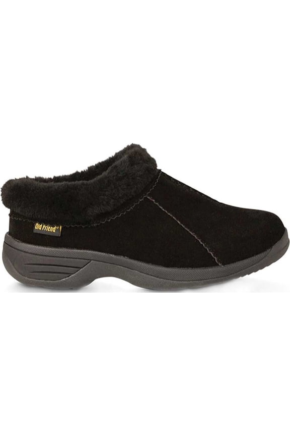 Women's Old Friend Snowbird II Clog Slipper Black Leather 8 M