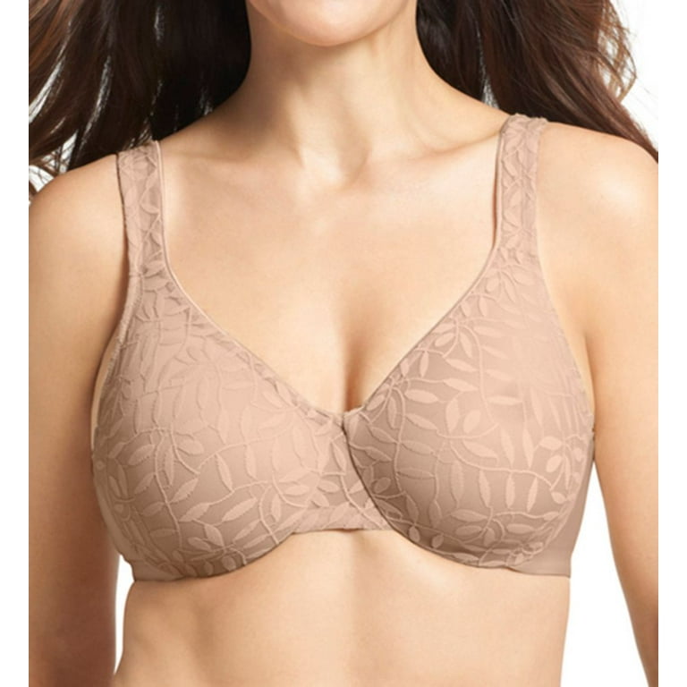 Women's Olga 35519 Lace Sheer Leaves Underwire Minimizer Bra (French Toast  44D)