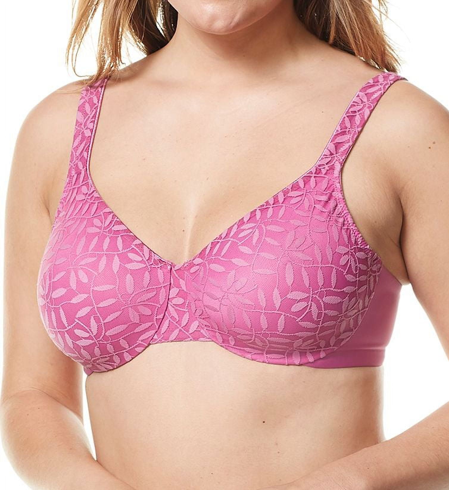 Women's Olga 35519 Lace Sheer Leaves Underwire Minimizer Bra (Red