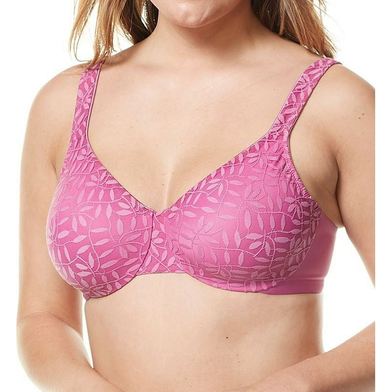 Women's Olga 35519 Lace Sheer Leaves Underwire Minimizer Bra (Red Violet  36D)