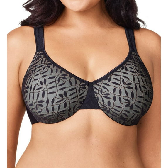 Women's Olga 35519 Lace Sheer Leaves Underwire Minimizer Bra