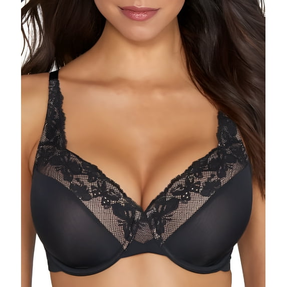 Women's Olga GF7961A Cloud 9 Lace Underwire Contour Bra (Rich Black 40DD)
