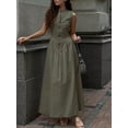 thumbnail image 1 of Women’s Olive Green Sleeveless Zip Front Maxi Dress Stand Collar Pleated A Line Dress with Side Pockets, 1 of 3