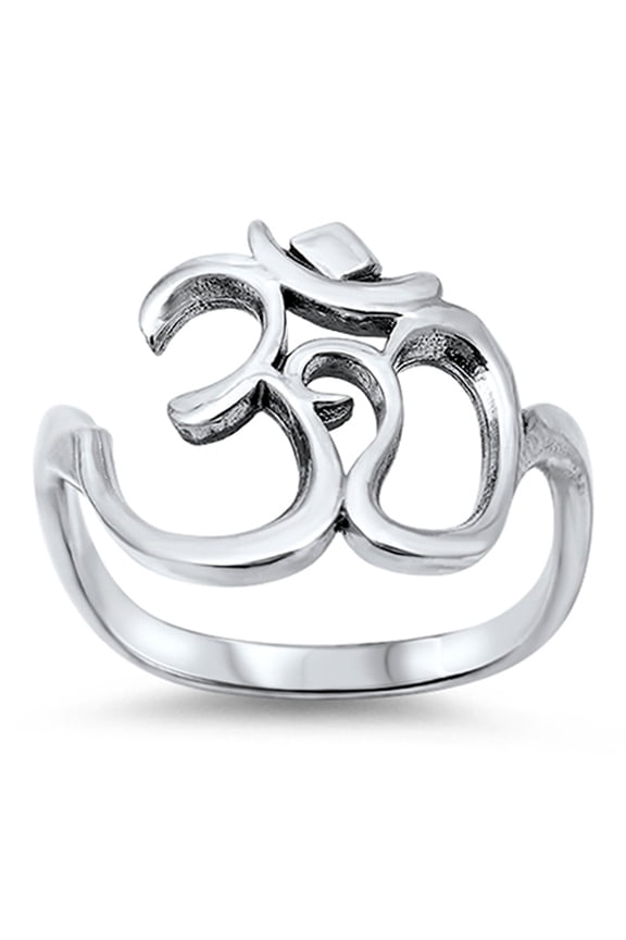 Women's Om Sign Symbol Open Ring .925 Sterling Silver Band Jewelry Female Male Unisex Size 5