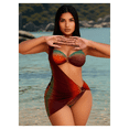 thumbnail image 1 of Women's Ombre Bikini Set - Sheer Wrap Skirt Swimsuit; Color Block 3 Piece Bathing Suit with Gold Ring Detail; Summer Beach Pool Swimwear for Women, 1 of 6