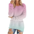 thumbnail image 1 of Women's Ombre Color Fleece Pullover Sweater, Soft Plush Long Sleeve Crewneck Top with Two Front Pockets for Casual Comfort, Daily Wear and Cozy Outfits Pink L, 1 of 4