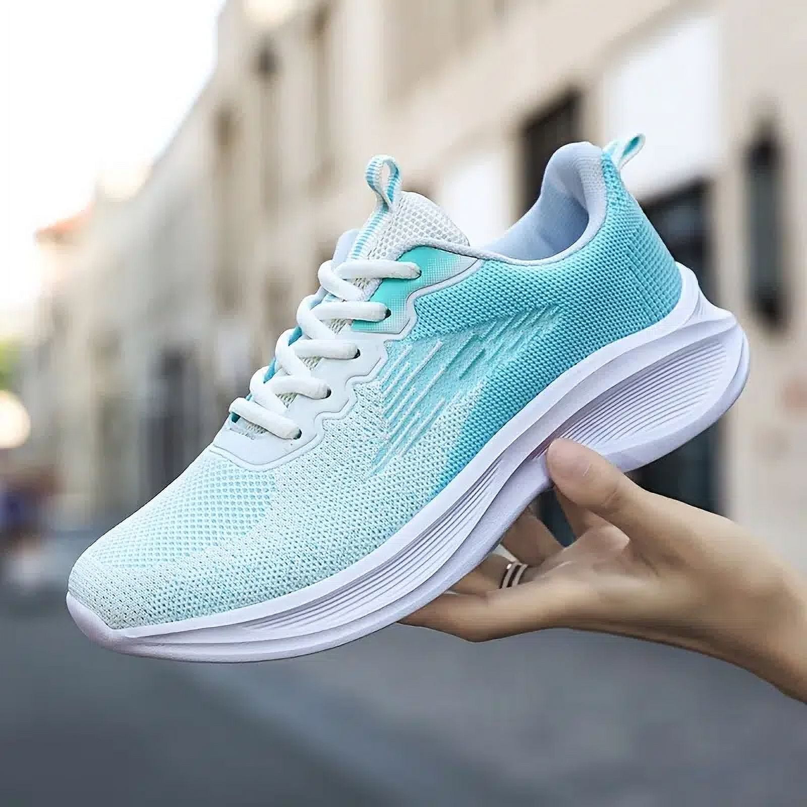 PMUYBHF Womens Sneakers Size 8 Wide Width Women Sports Shoes Fashionable  New Pattern Color Blocking Mesh Breathable Lace Up Flat Comfortable Running