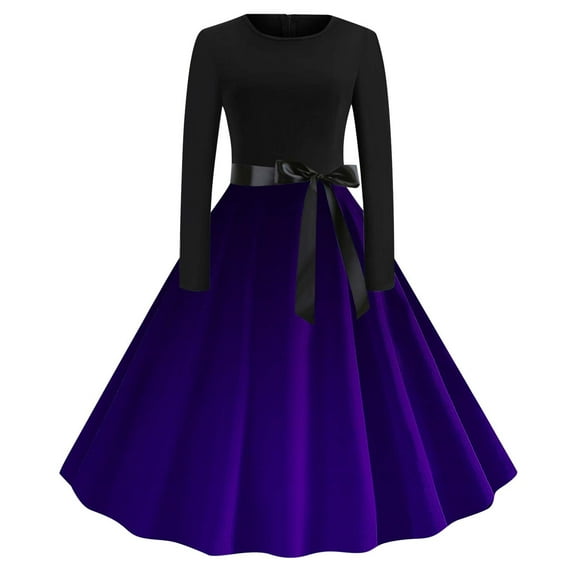 DailyTrove Women's Ombre Fit & Flare Dress, Long Sleeve, Casual Beach & Evening Wear, Lightweight Rayon Blend, Contrast Hem