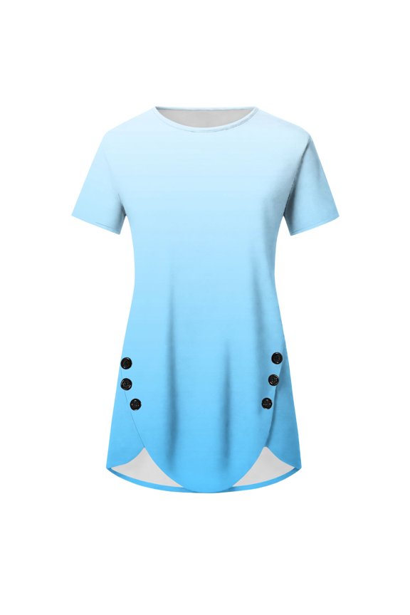 Women's Ombre Gradient Short Sleeve T-Shirt, Casual Crew Neck Loose Fit Colorful Transition Top with Multiple Colors for Street Style