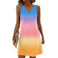 thumbnail image 1 of Women's Ombre Gradient V-Neck Sleeveless Sundress Solid Color Summer Casual Dress with Ruffled Hem for City Walks,Multicolor XL, 1 of 5
