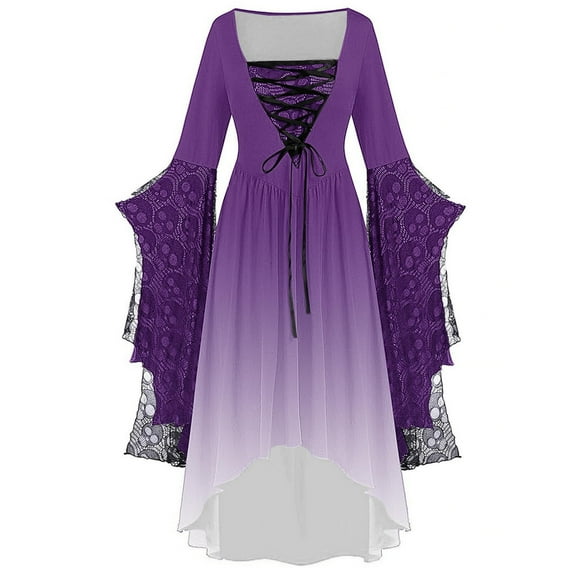 DailyTrove Women's Ombre Hanfu - Inspired Dress, Bell Sleeve, Cultural Event & Casual Chic Look, Stretchy Polyester Fabric, Solid Color