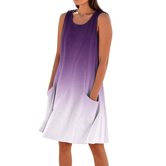 Women's Ombre Print Sleeveless Tank Dress Loose Fit Beach Dress with Contrast Binding and Side Pockets for Summer Festivals,Dark Purple XL