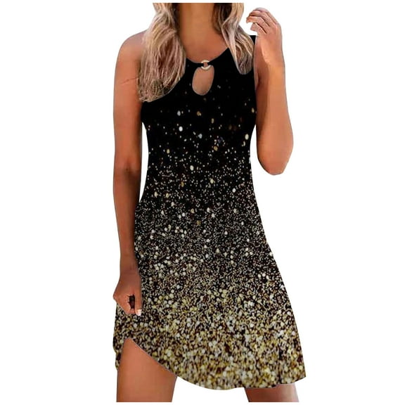 DailyTrove Women's Ombre Sleeveless Midi Dress, Casual Beach & Weekend Wear, Lightweight Chiffon Blend, Fit & Flare, Contrast Hem