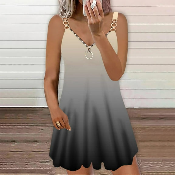 DailyTrove Women's Ombre Sleeveless Midi Dress, Casual Daily & Evening Wear, Stretchy Polyester Blend, Fit & Flare, Solid Color Lining