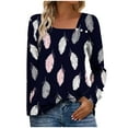 thumbnail image 1 of Women's Ombre Square Neck Long Sleeve Shirt - Asymmetric Button Casual Tunic Blouse, Soft Cotton-Blend Gradient Print Top for Fall/Spring, 1 of 7